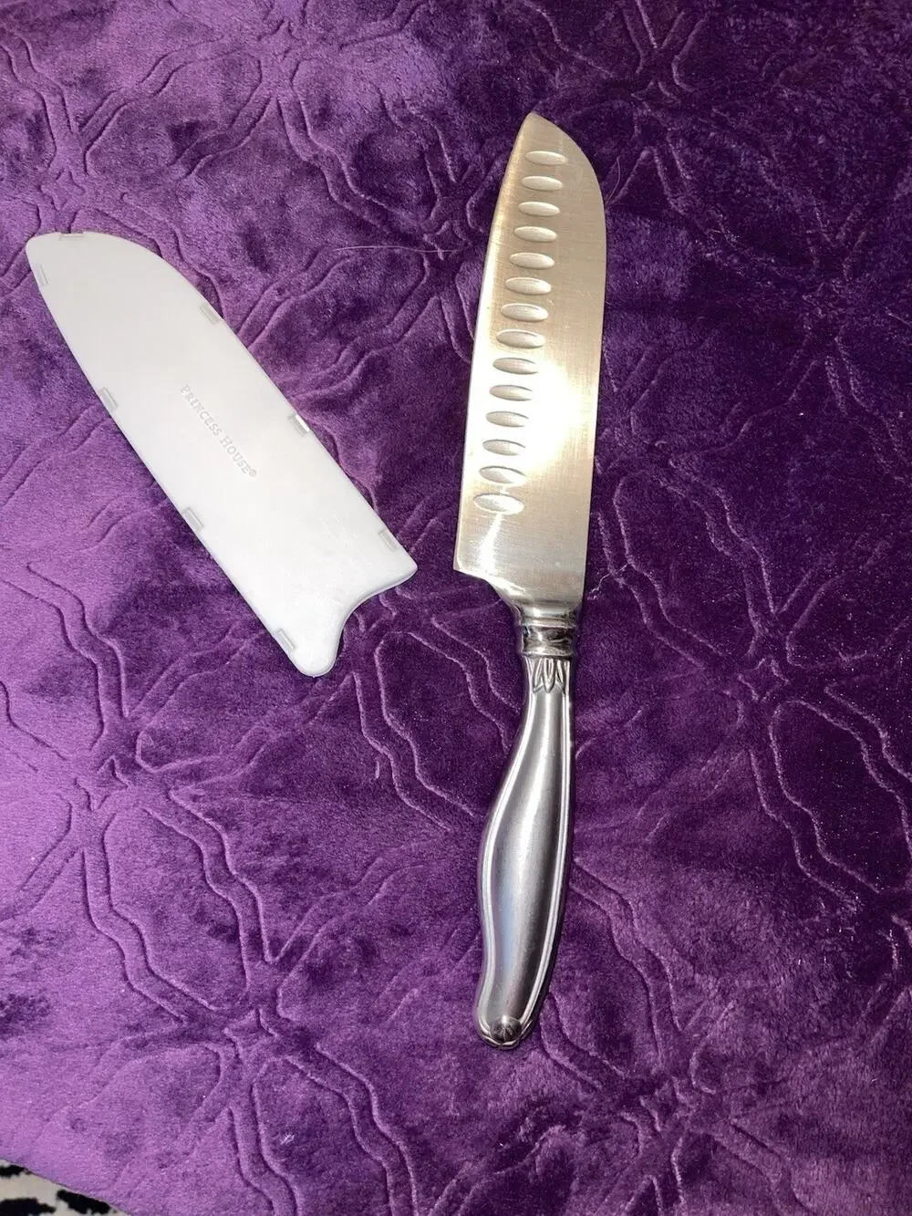 Princess House Stainless Steel Santoku Knife Hollow Edge w/ Protective Sheath